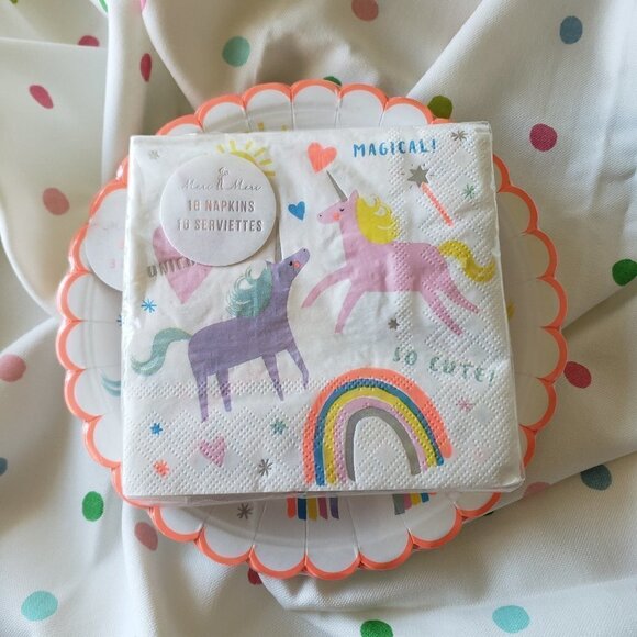NWT - Meri Meri Unicorn Rainbow Paper Plates (8) and Paper Napkins (16) - Picture 7 of 7